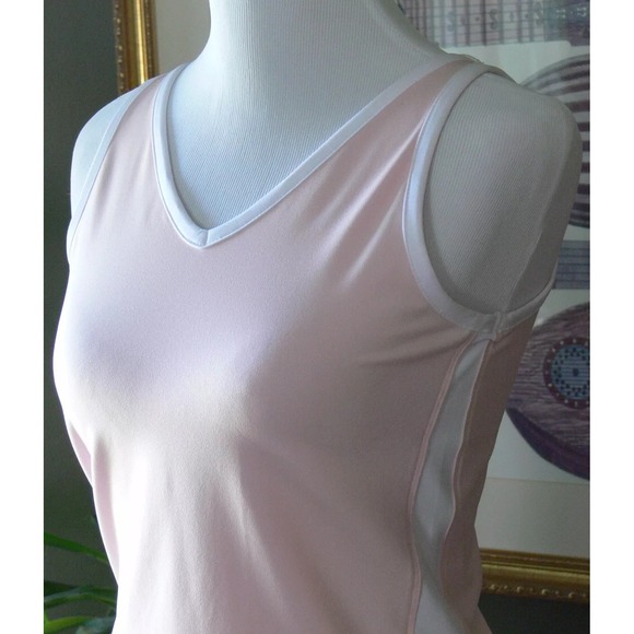 Peachy Tan Pink/White V-Neck Stretch Knit‎ AIDA Tennis Tank S $56.00 - Picture 1 of 4